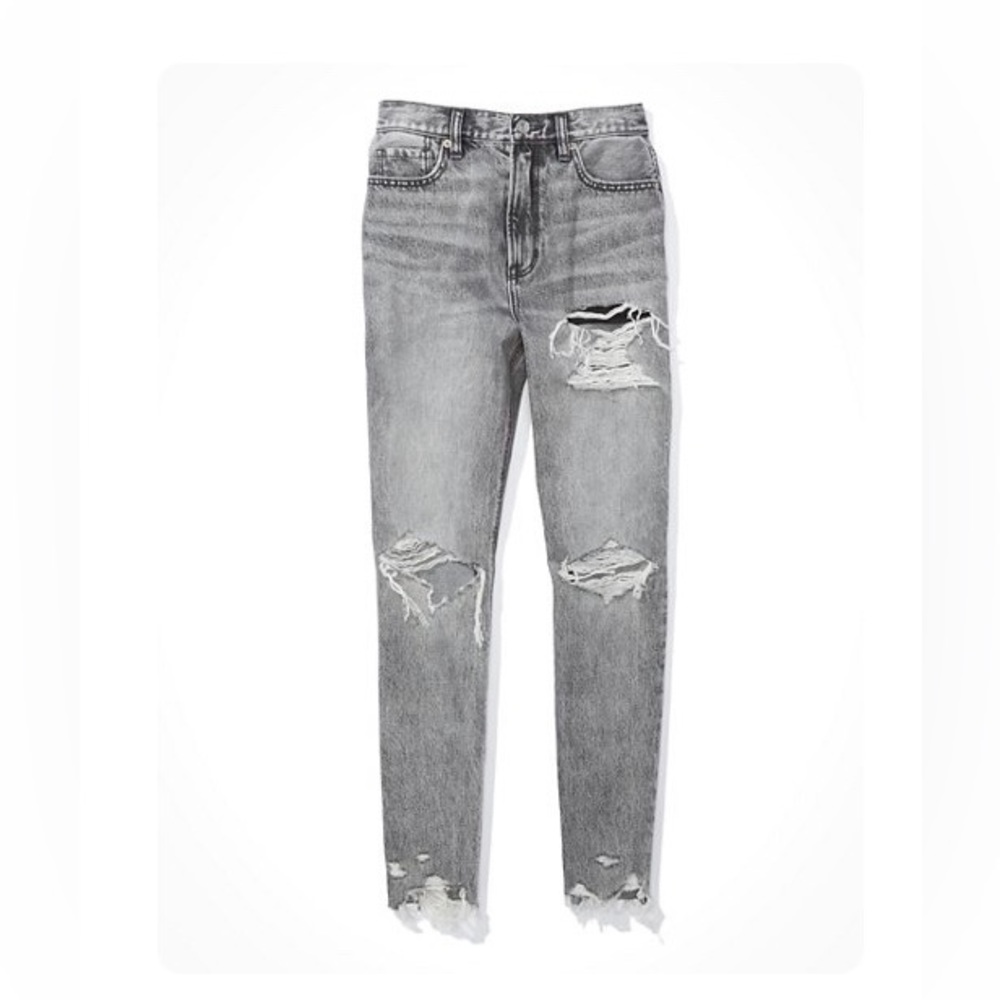 ☀️American Eagle Mom Jeans Size 00 Short Charcoal Ash - Picture 8 of 8